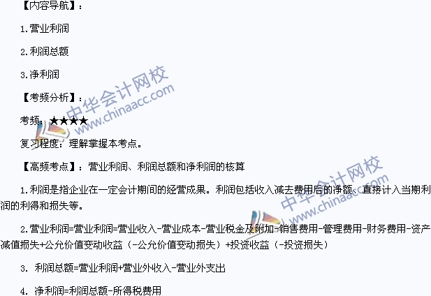 《初級會計實務》高頻考點：營業(yè)利潤、利潤總額和凈利潤的核算