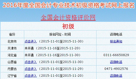 2016年全國(guó)初級(jí)會(huì)計(jì)職稱考試報(bào)名入口已公布