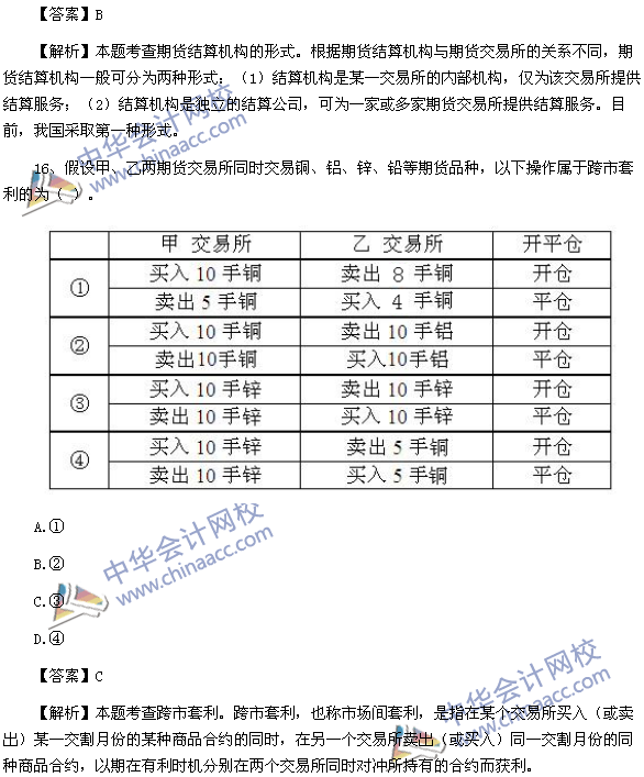 期貨從業(yè)資格考試《期貨基礎知識》樣卷單選題及答案