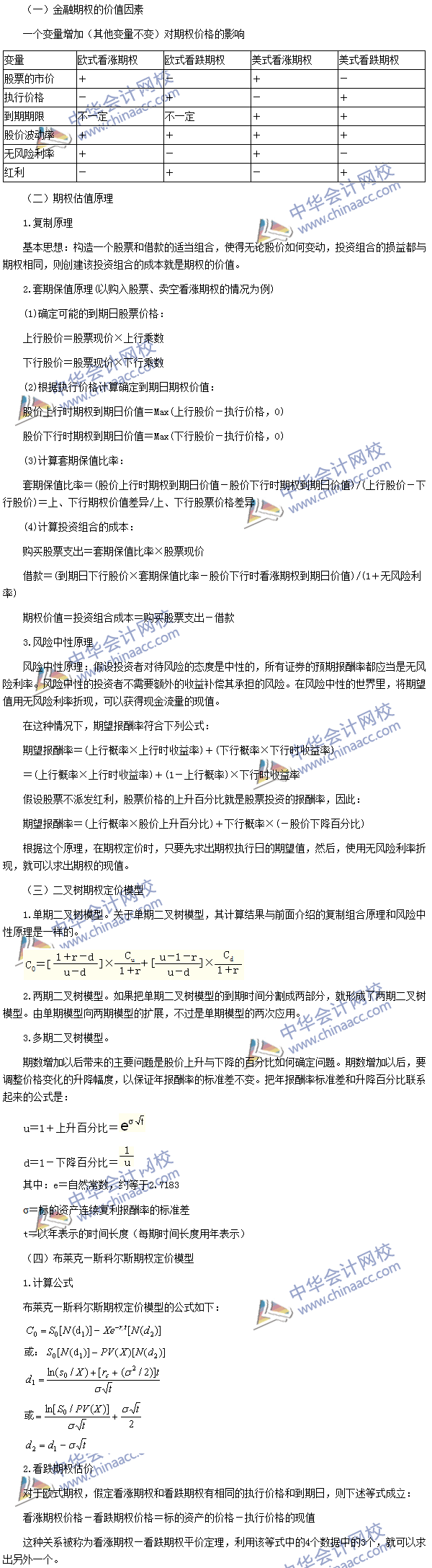 2016注會考試《財務成本管理》高頻考點：金融期權價值評估