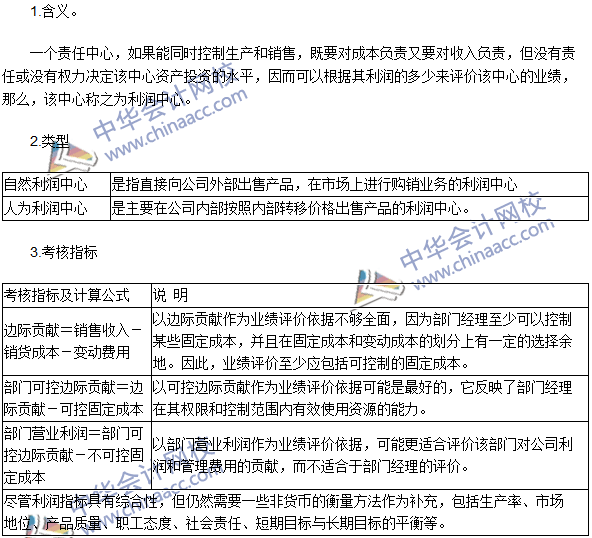 2016年注會考試《財管》高頻考點：利潤中心的業(yè)績評價