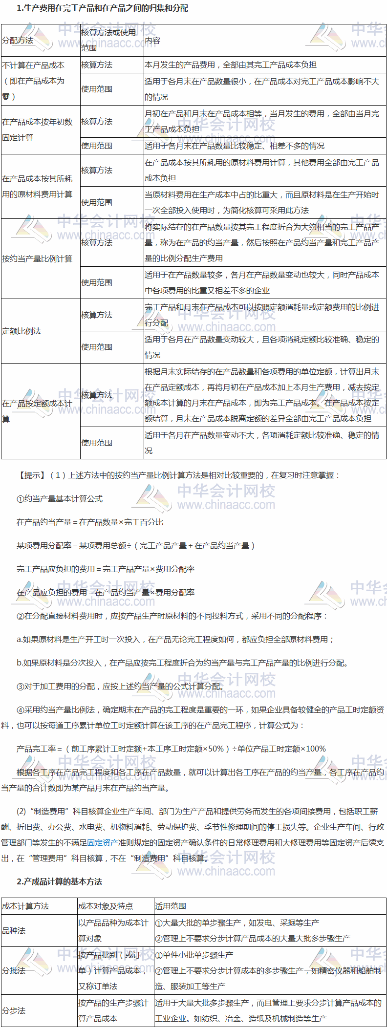 2017稅務(wù)師《財務(wù)與會計》高頻考點：產(chǎn)品成本核算的基本方法