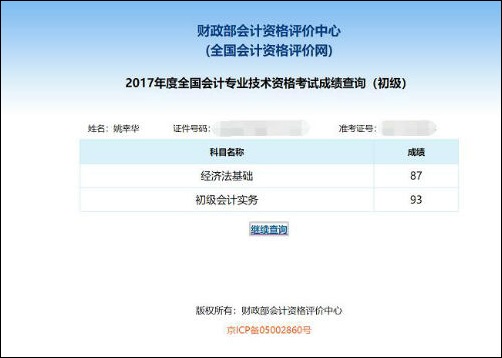 初級(jí)考試成績(jī)
