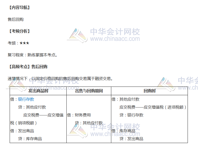 2018年《中級會(huì)計(jì)實(shí)務(wù)》高頻考點(diǎn)：售后回購