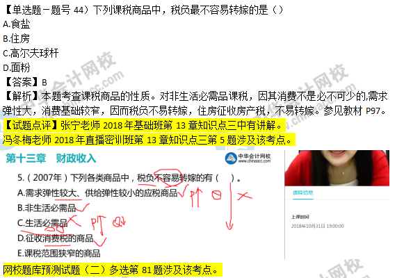 2018年經(jīng)濟(jì)基礎(chǔ)知識(shí)試題及答案解析：課稅商品的性質(zhì)0244