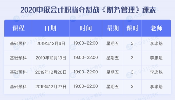 中級會計(jì)職稱C位奪魁戰(zhàn)《財(cái)務(wù)管理》12月課程安排