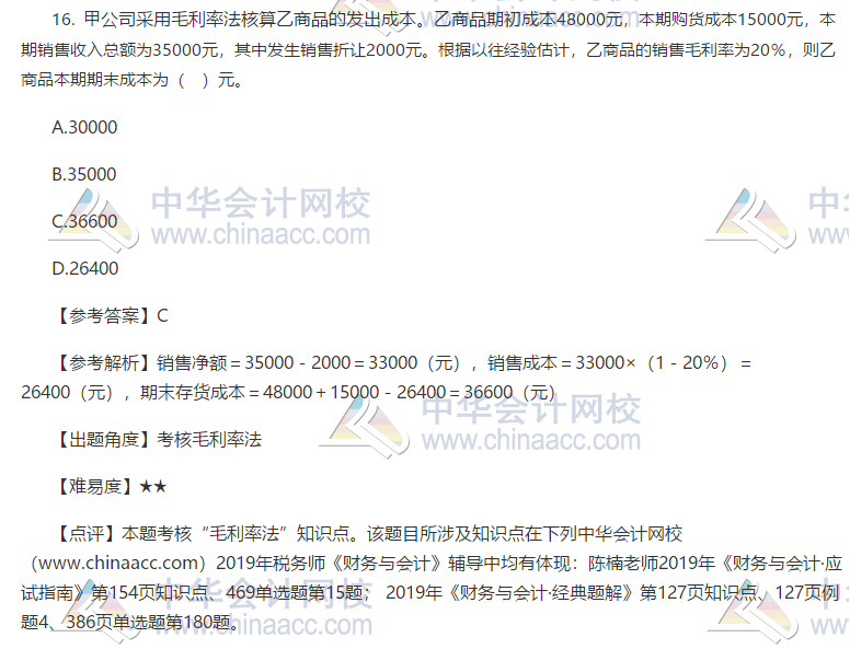 2019稅務師財務與會計試題16