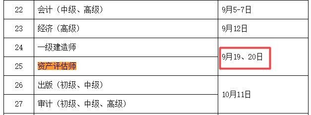 2020資產(chǎn)評(píng)估師考試時(shí)間