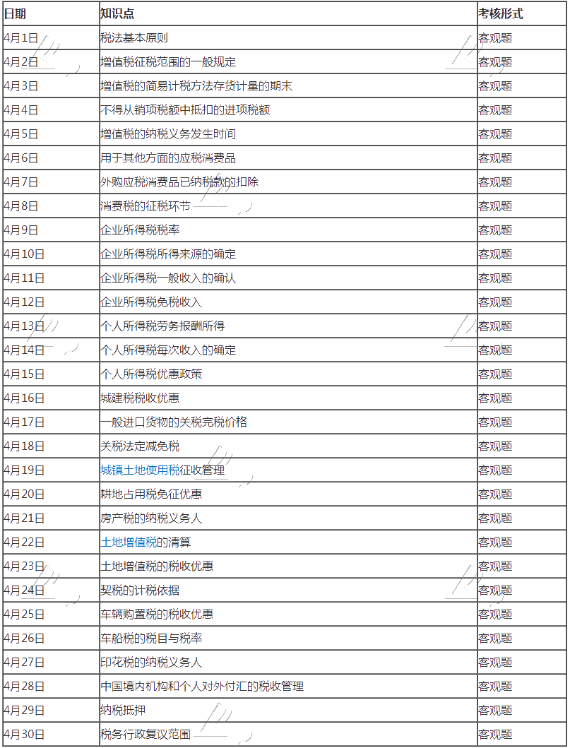 2020年注冊會計師《稅法》報名季打卡配套學(xué)習(xí)計劃表