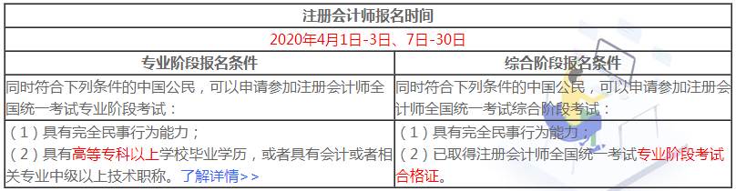 海南注冊會計師2020年報名時間