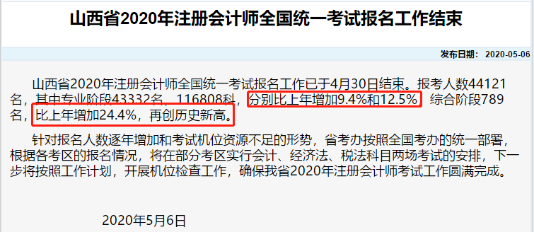 剛剛！部分地區(qū)公布了2020注會報名人數(shù)！創(chuàng)歷史新高！