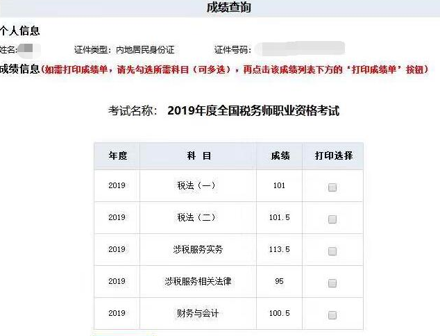 稅務師考試成績單