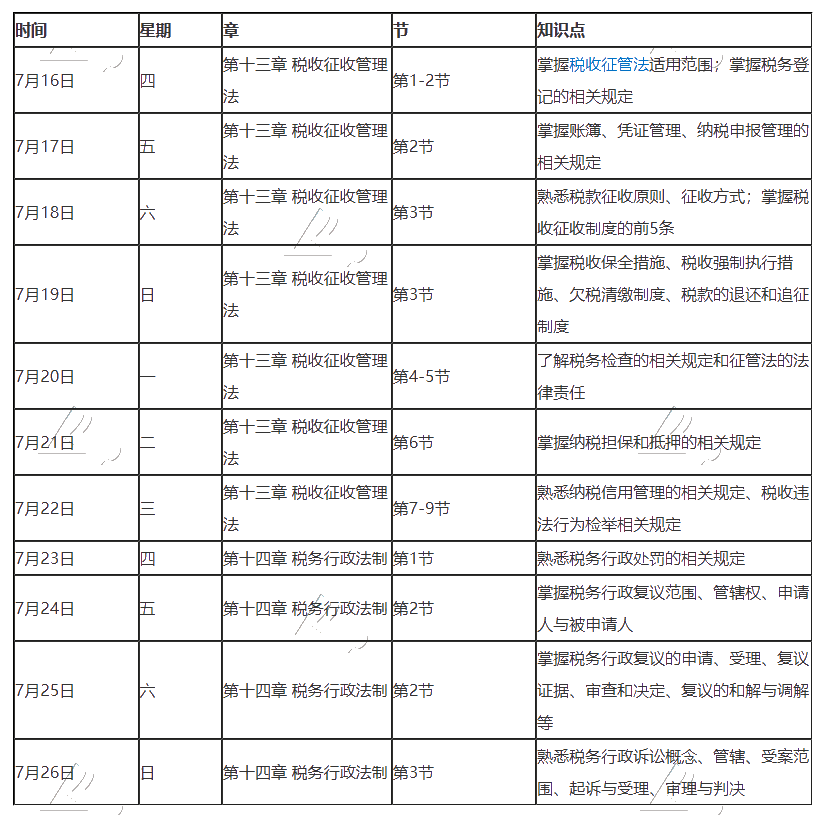 最后一期！2020年注冊會計師7月（下）學(xué)習(xí)日歷！