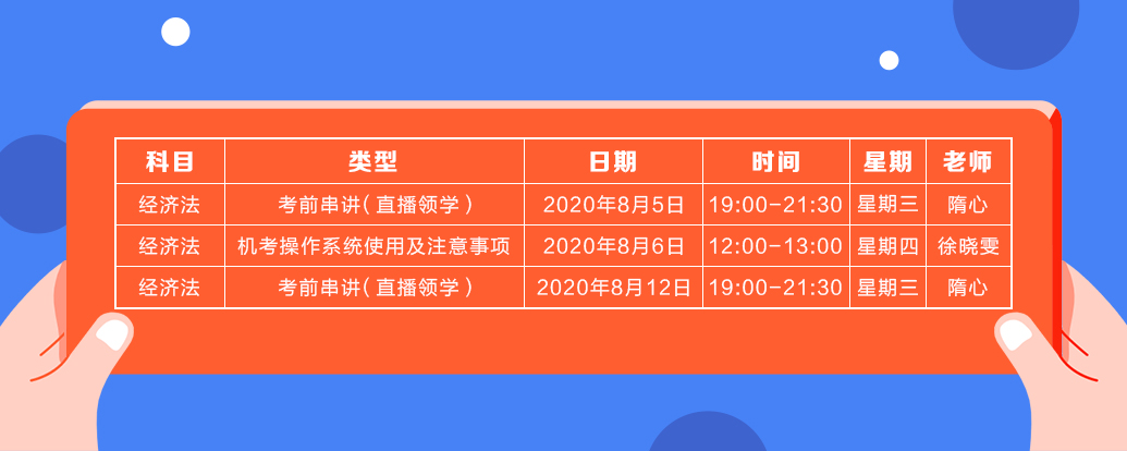 8月中級經(jīng)濟法課表