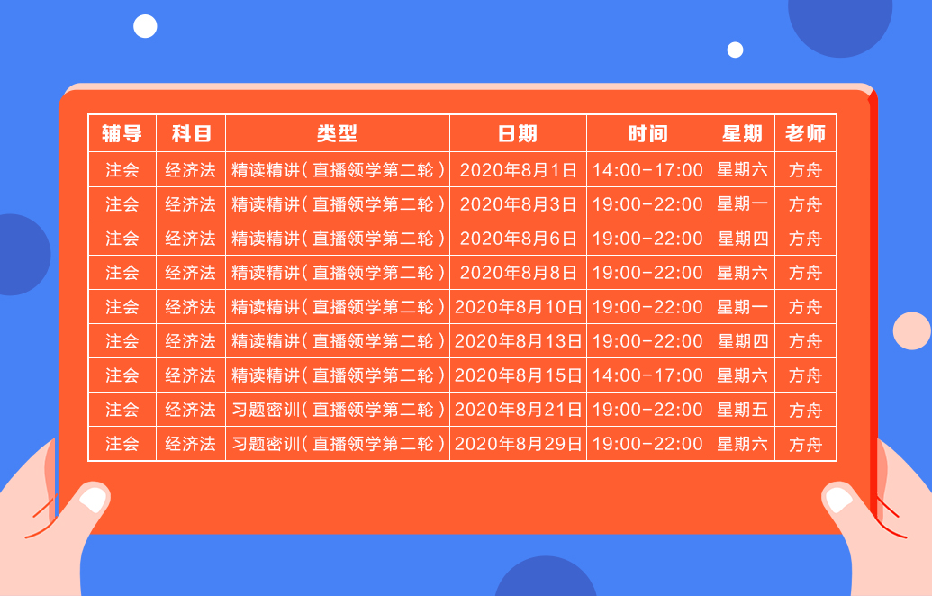 2020注會直播領學班（第二輪）《經(jīng)濟法》課程表