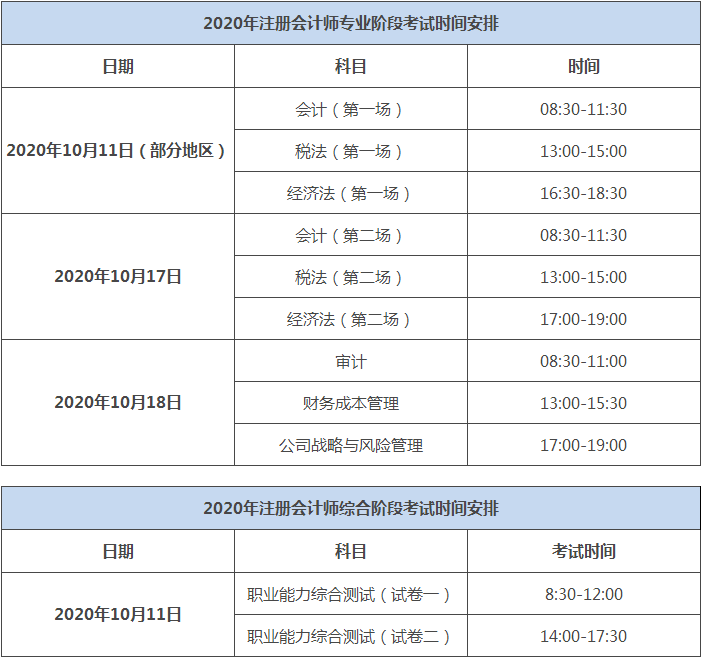 湖南2020注會(huì)考試時(shí)間科目安排公布了嗎？