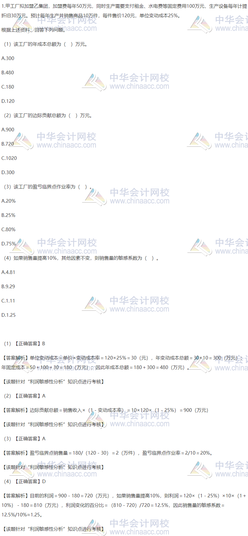 利潤敏感性分析