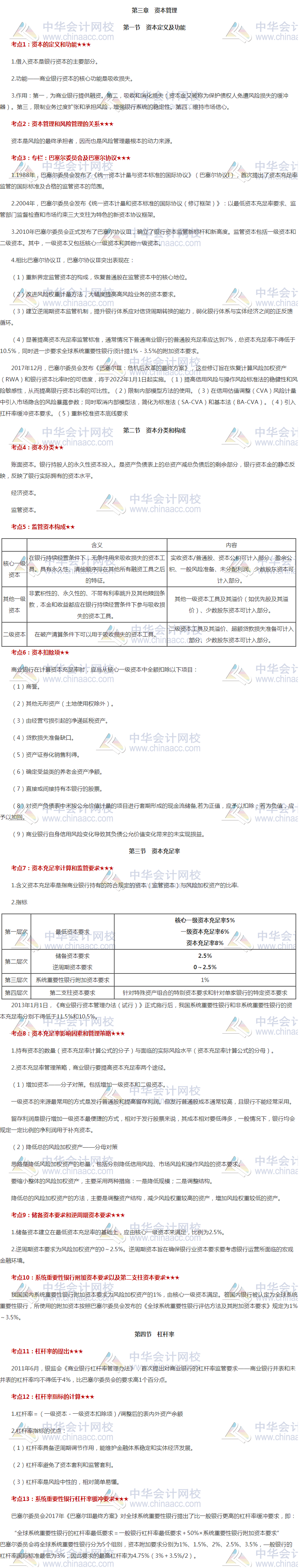 必看！銀行初級(jí)《風(fēng)險(xiǎn)管理》高頻考點(diǎn)第三章 資本管理