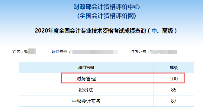 中級(jí)會(huì)計(jì)職稱百分學(xué)員成績(jī)單