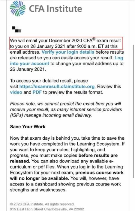 2020年12月CFA一級考試成績公布時間