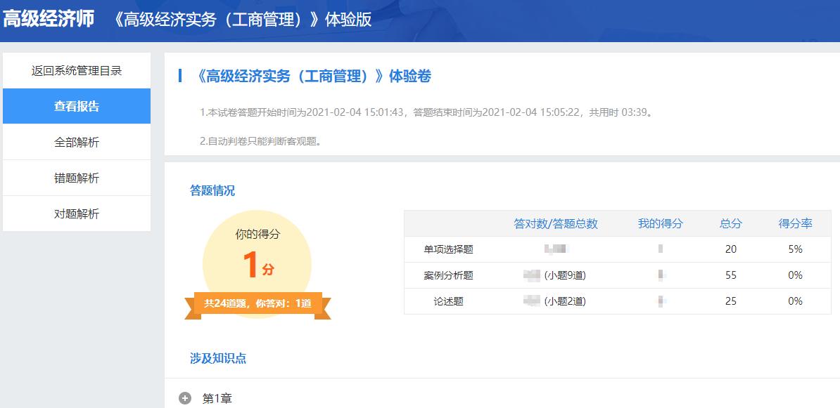 高級經(jīng)濟(jì)師機(jī)考模擬系統(tǒng)-查看成績及解析