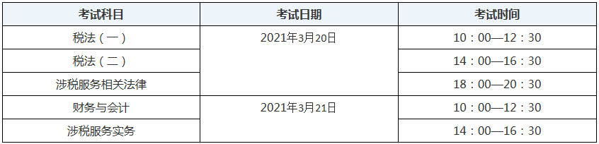 新疆2020年稅務師考試時間表