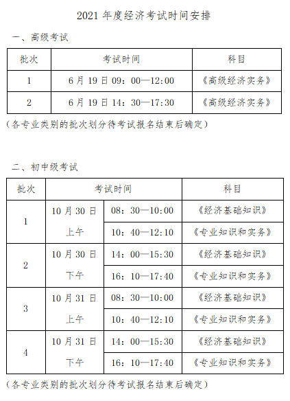 2021高級經(jīng)濟師考試時間安排