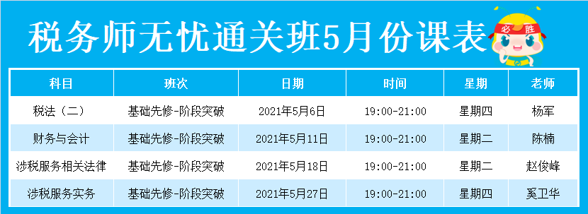 稅務(wù)師無(wú)憂(yōu)直達(dá)班2021年5月份