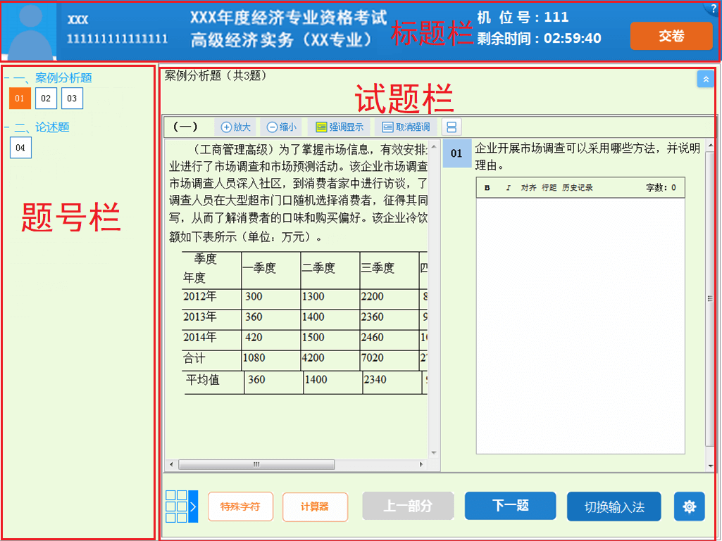 高級經(jīng)濟師機考案例分析題答題界面是什么樣？