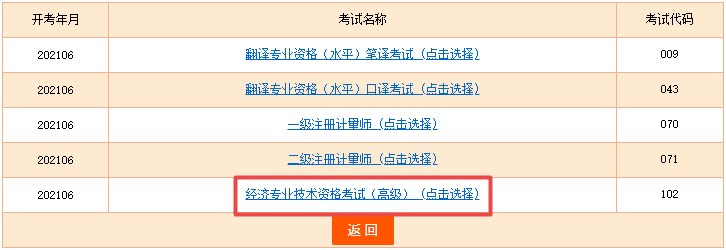 選擇“經(jīng)濟專業(yè)技術(shù)資格考試（高級）”