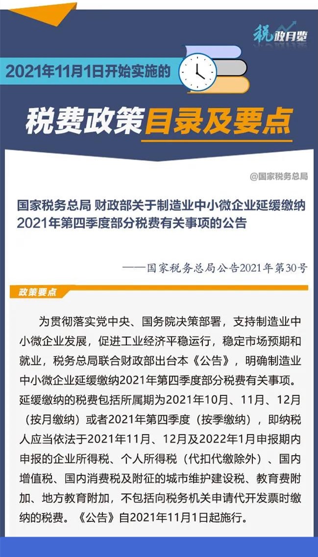 擴散周知！2021年11月1日開始實施的稅費政策