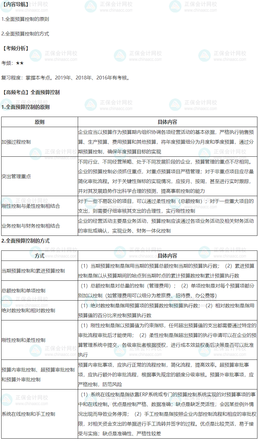 2022年高級(jí)會(huì)計(jì)師考試高頻考點(diǎn)：全面預(yù)算控制