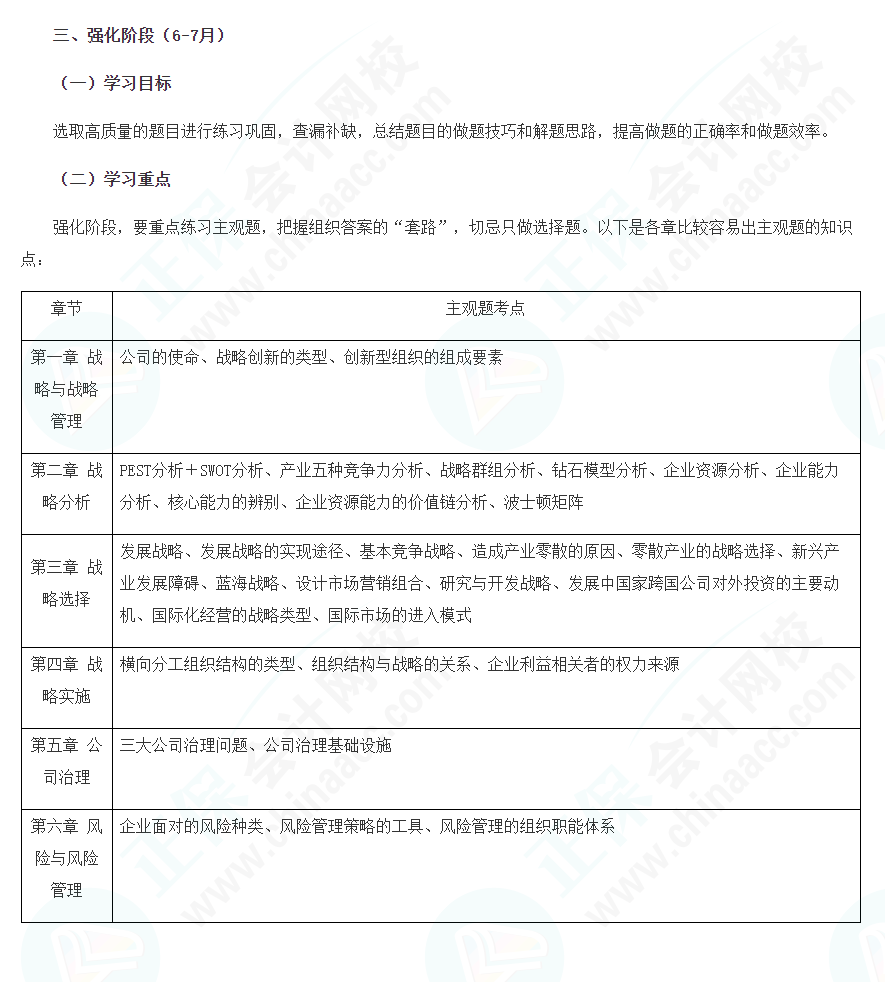 2022年注會戰(zhàn)略強化階段學習計劃