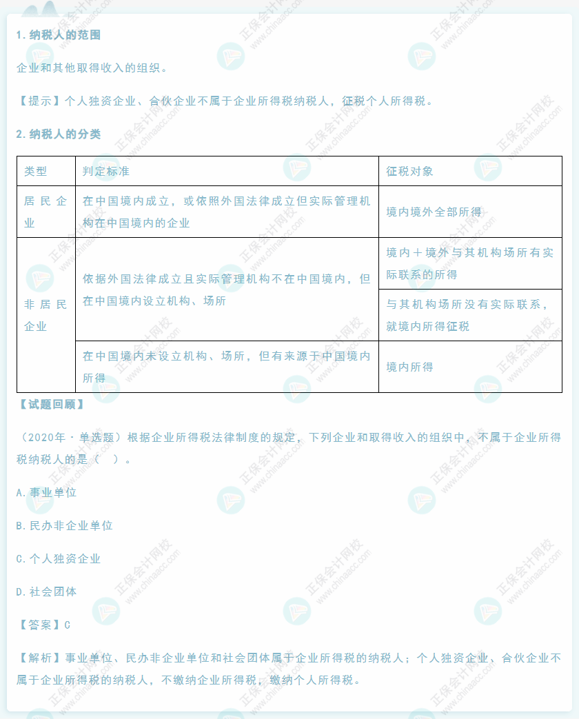 2022年初級(jí)會(huì)計(jì)《經(jīng)濟(jì)法基礎(chǔ)》高頻考點(diǎn)：企業(yè)所得稅納稅人