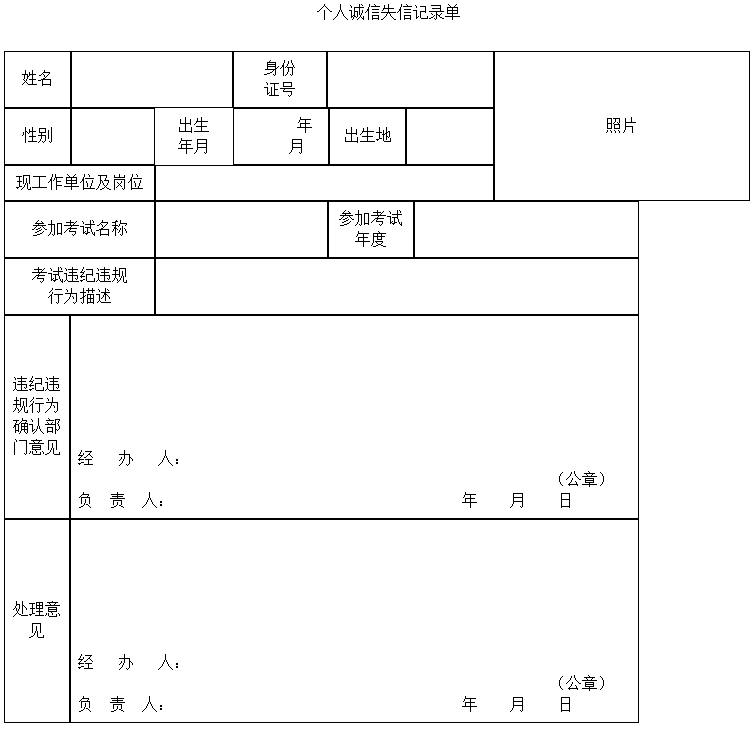 個(gè)人誠信失信記錄單