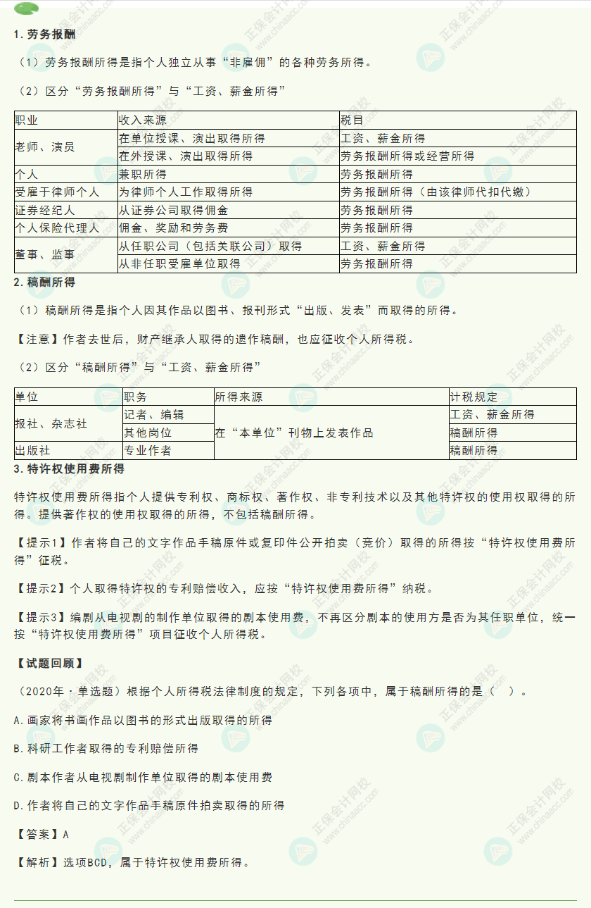 2022初級《經(jīng)濟(jì)法基礎(chǔ)》高頻考點(diǎn):勞務(wù)報酬、稿酬、特許權(quán)使用費(fèi)所得