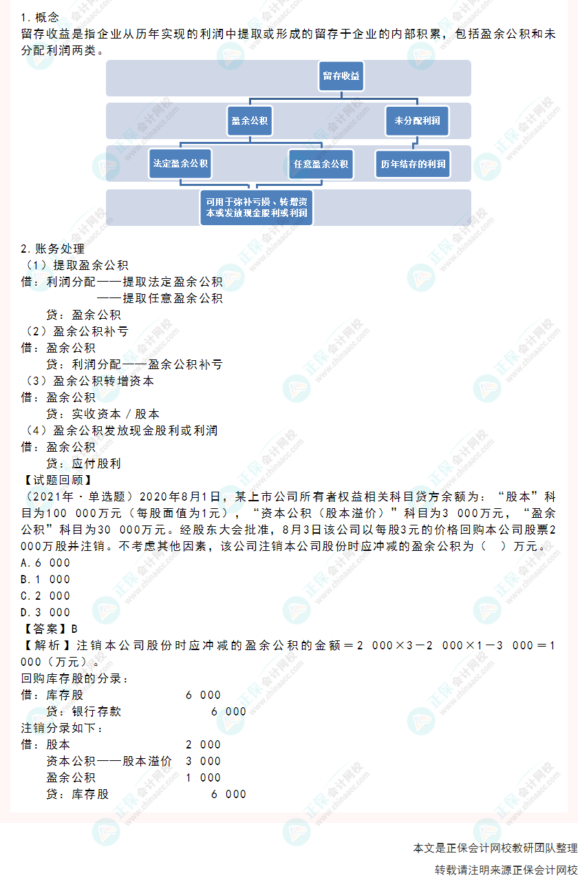 2022年《初級會計實務(wù)》高頻考點：留存收益