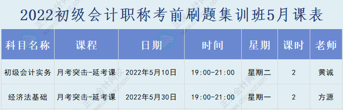 速看！2022初級(jí)會(huì)計(jì)職稱考前刷題集訓(xùn)班課表已出爐！