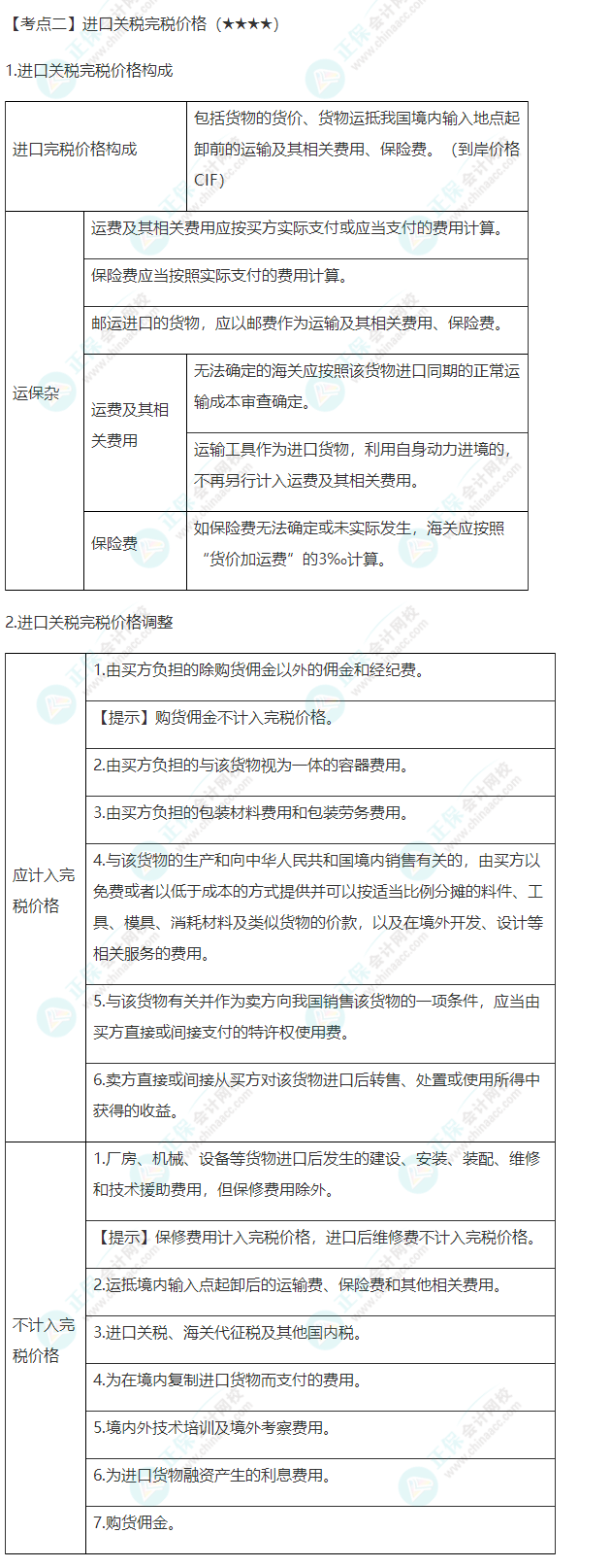 2022年注會《稅法》第七章高頻考點2：進口關(guān)稅完稅價格