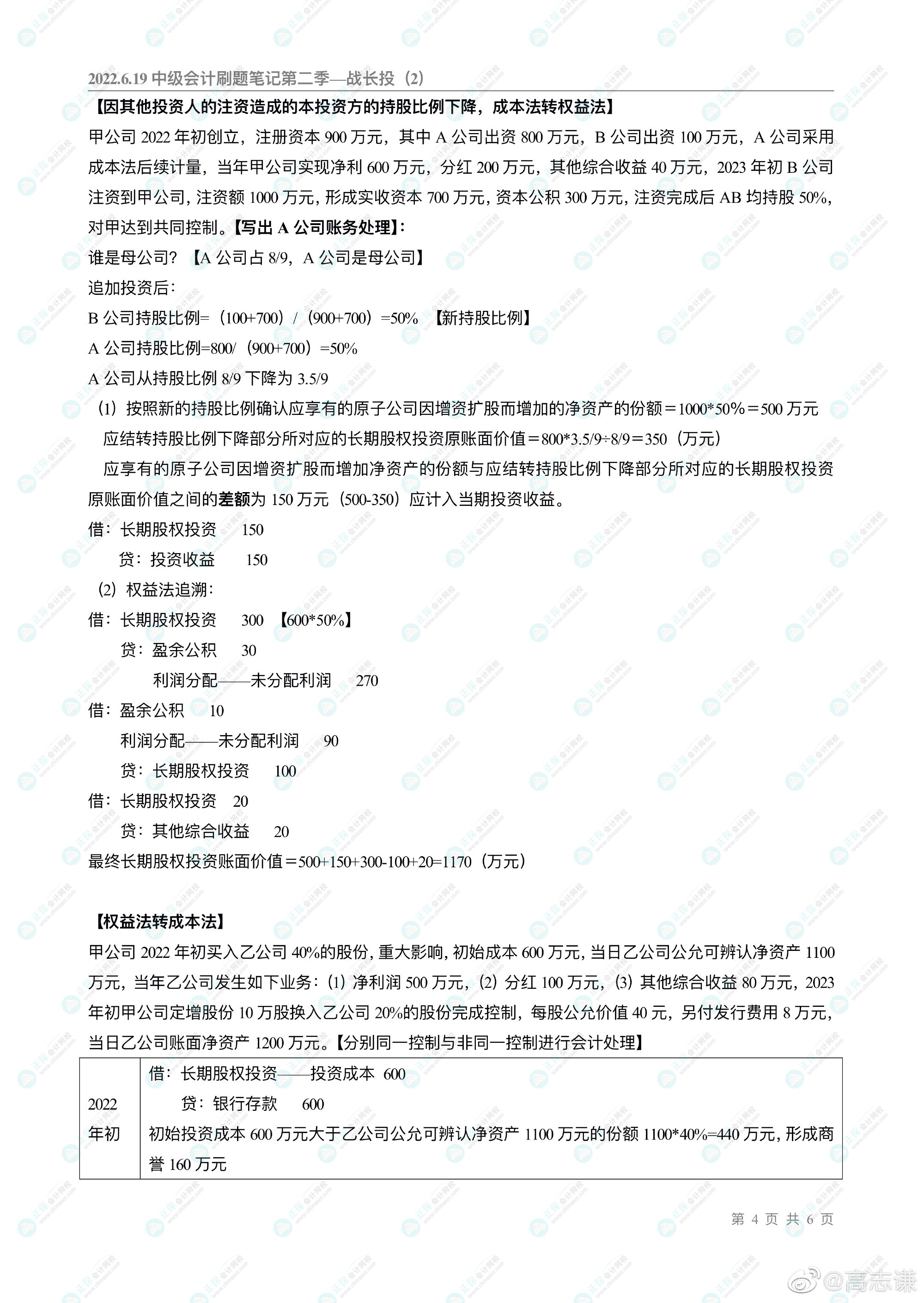 高志謙老師的中級會計刷題直播大家都看了嗎？