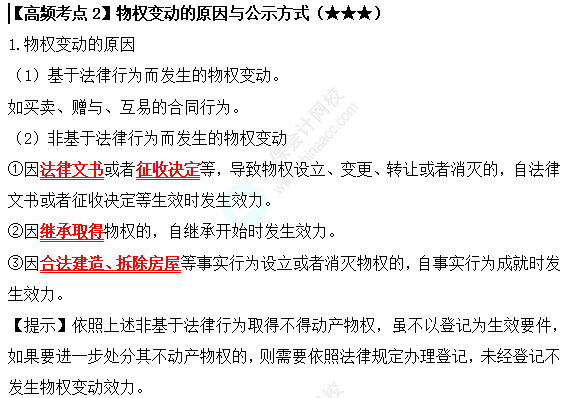 2022中級會計職稱經(jīng)濟(jì)法高頻考點(diǎn)：物權(quán)變動的原因與公式方式