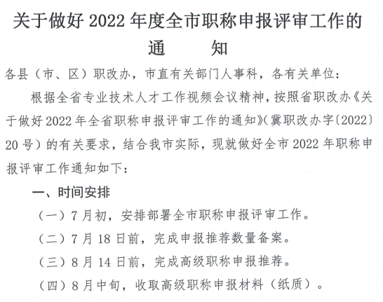 河北石家莊關于做好2022年職稱申報評審的通知