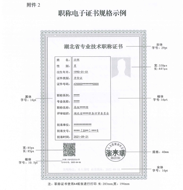 湖北省關(guān)于實(shí)行專業(yè)技術(shù)職稱電子證書的通知