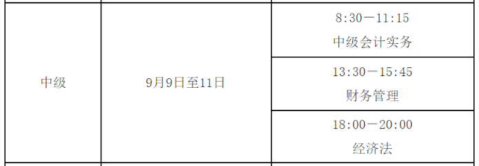 中級(jí)考試時(shí)間