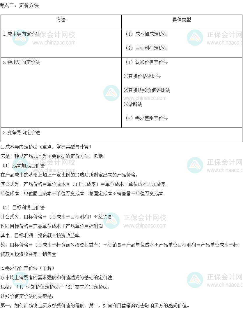 中級經(jīng)濟師《工商管理》重要考點精選：定價方法