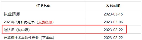 成都2022年初中級經(jīng)濟師證書開始發(fā)放