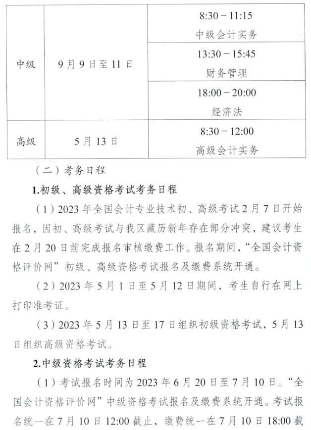 西藏阿里地區(qū)2023年中級會計職稱報名簡章公布