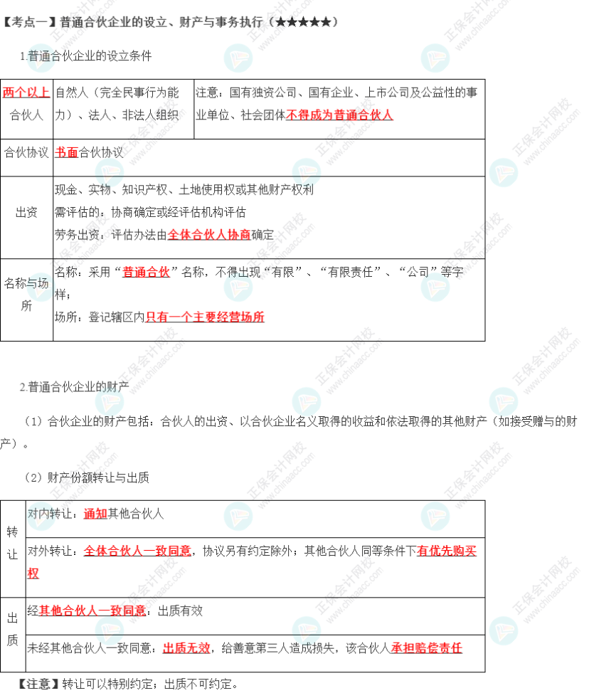 2023年注會《經(jīng)濟法》第5章高頻考點1：普通合伙企業(yè)的設立、財產(chǎn)與事務執(zhí)行