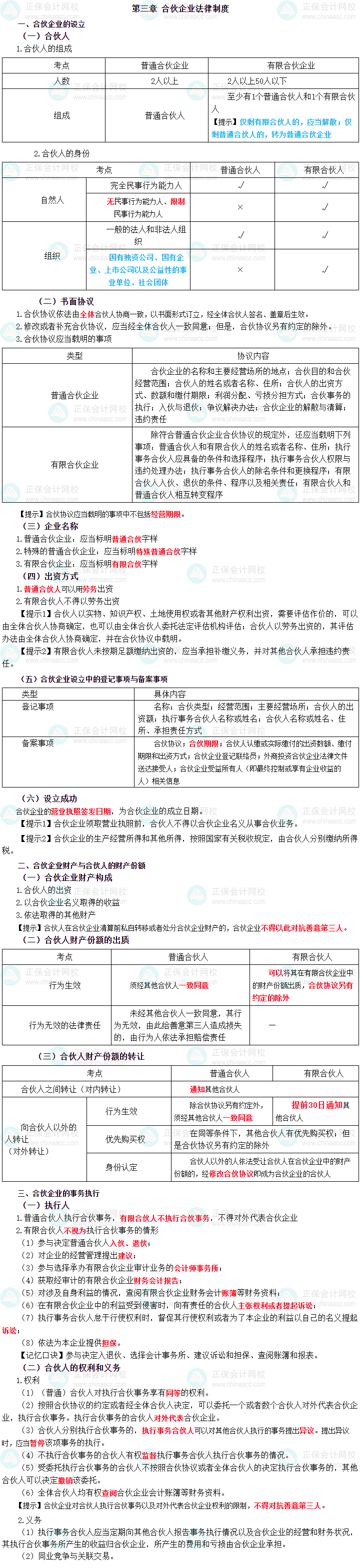 2023年中級會計(jì)職稱《經(jīng)濟(jì)法》三色筆記第三章：合伙企業(yè)法律制度