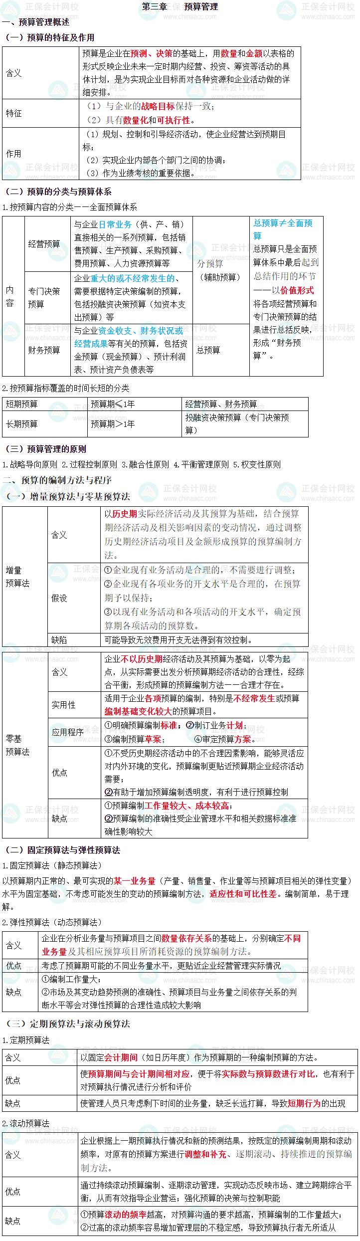 2023年中級會計職稱《財務(wù)管理》三色筆記第三章：預(yù)算管理